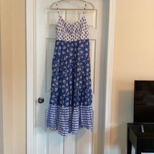J.Crew Blue and White Patterned Maxi Dress